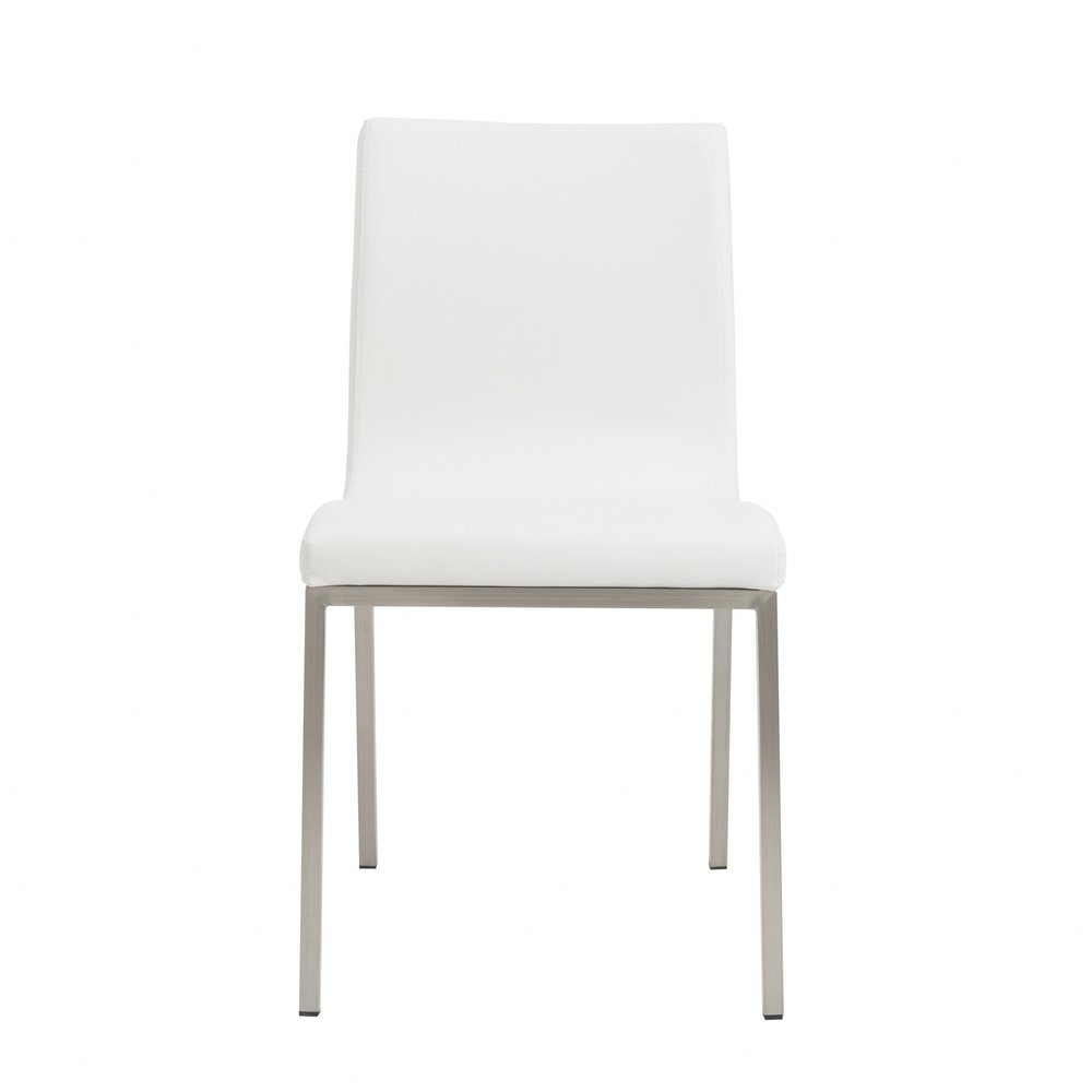 Set of Two Gray And Silver Upholstered Leather Dining Side Chairs