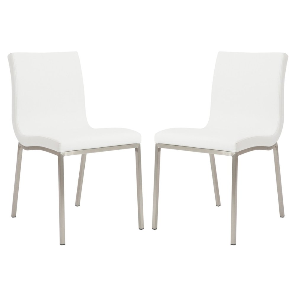 Set of Two Gray And Silver Upholstered Leather Dining Side Chairs