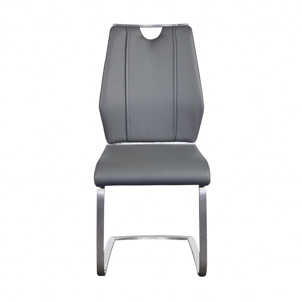 Set of Two Black and Silver Upholstered Leather Dining Side Chairs