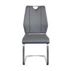 Set of Two Black and Silver Upholstered Leather Dining Side Chairs