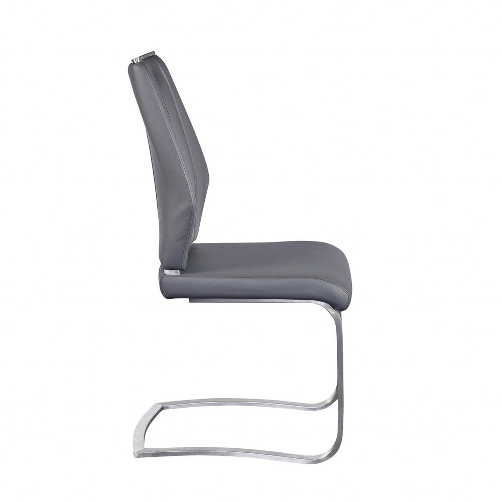 Set of Two Black and Silver Upholstered Leather Dining Side Chairs