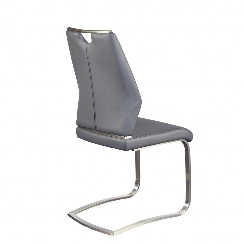 Set of Two Black and Silver Upholstered Leather Dining Side Chairs