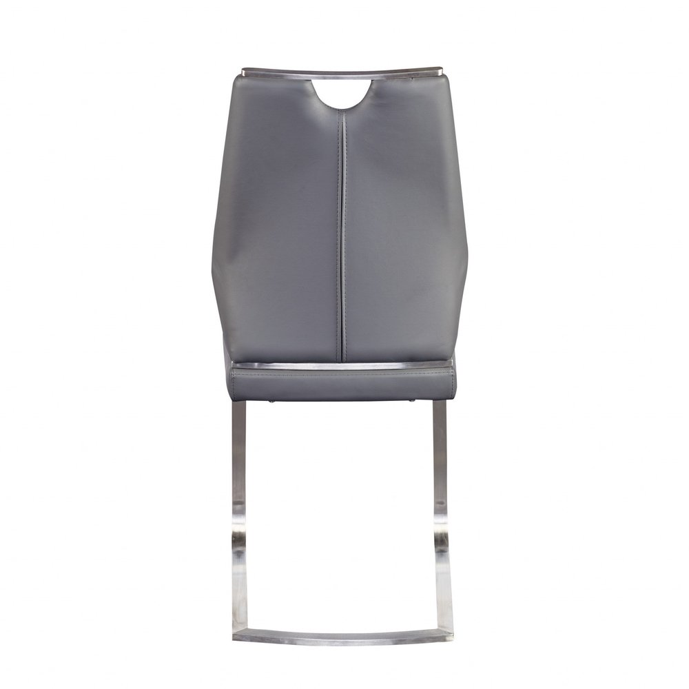 Set of Two Black and Silver Upholstered Leather Dining Side Chairs