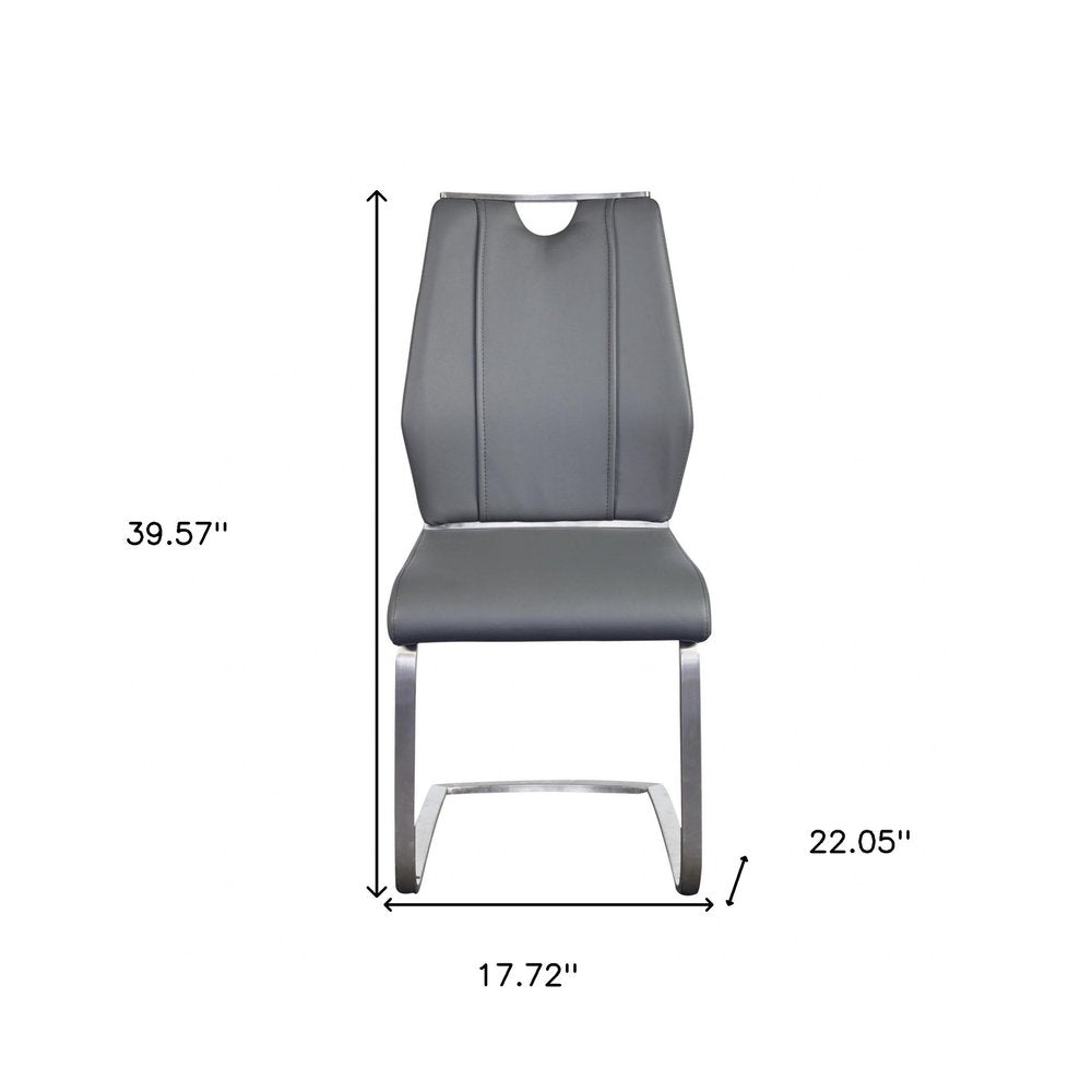 Set of Two Black and Silver Upholstered Leather Dining Side Chairs