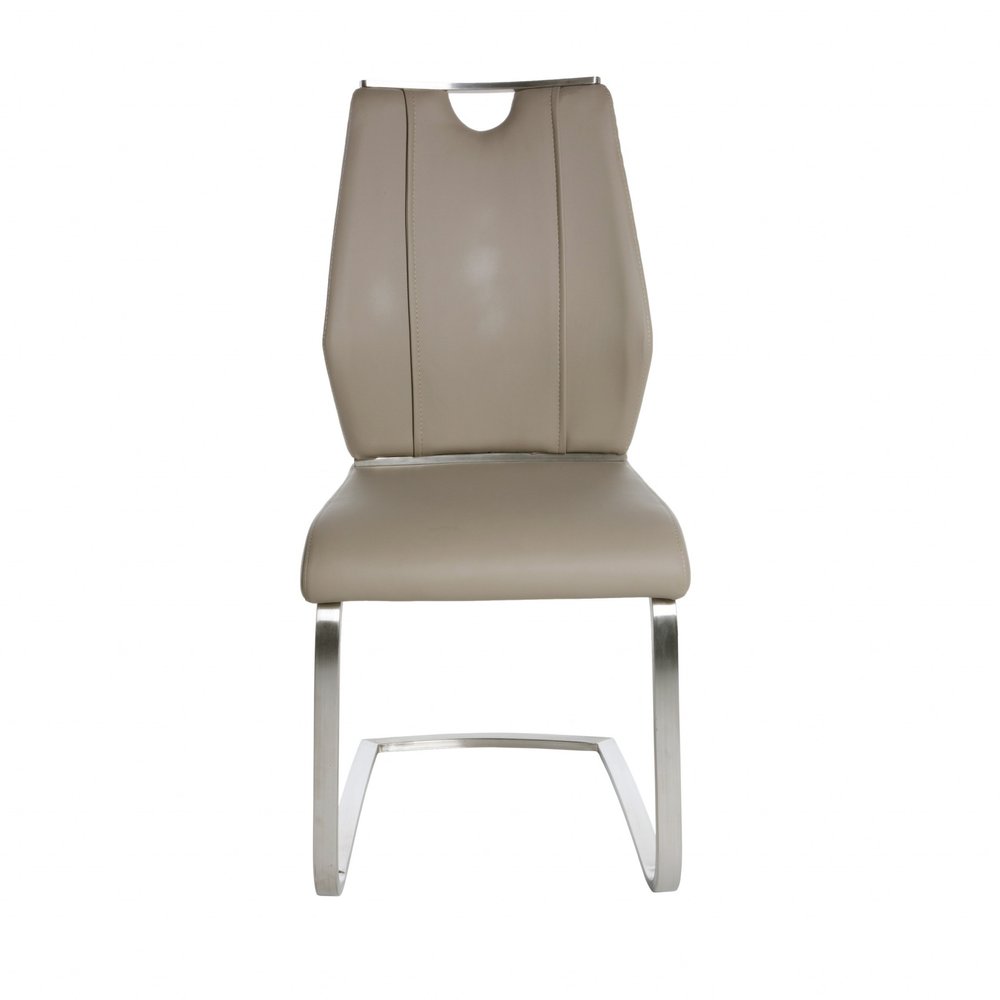 Set of Two Black and Silver Upholstered Leather Dining Side Chairs