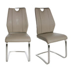 Set of Two Black and Silver Upholstered Leather Dining Side Chairs