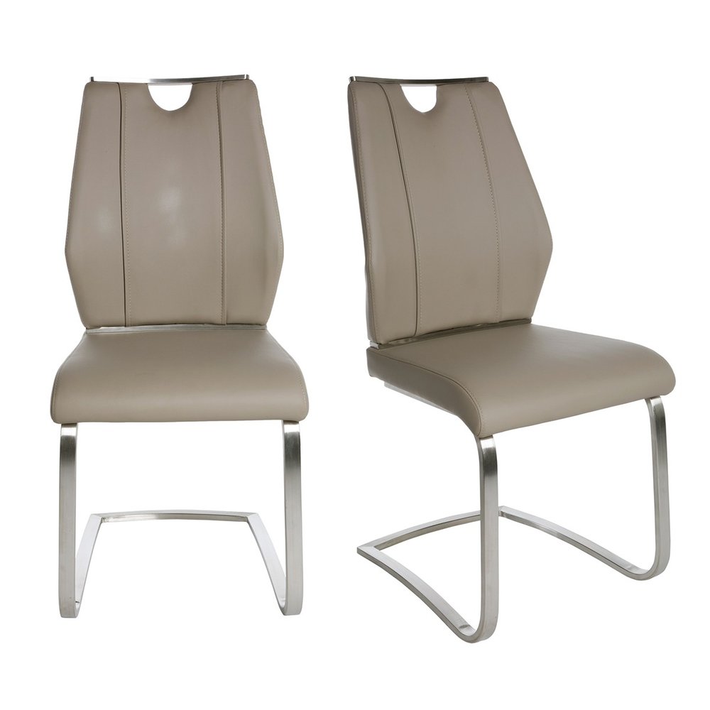 Set of Two Black and Silver Upholstered Leather Dining Side Chairs