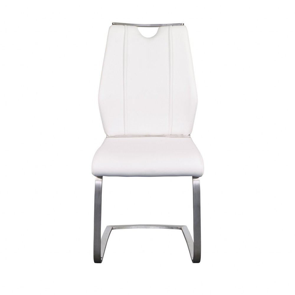 Set of Two Black and Silver Upholstered Leather Dining Side Chairs