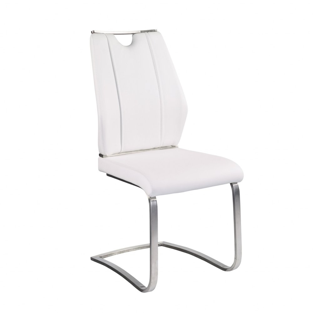 Set of Two Black and Silver Upholstered Leather Dining Side Chairs