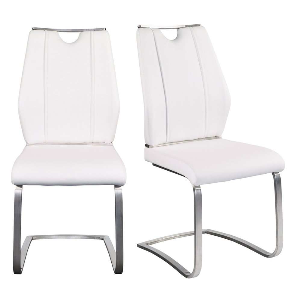 Set of Two Black and Silver Upholstered Leather Dining Side Chairs