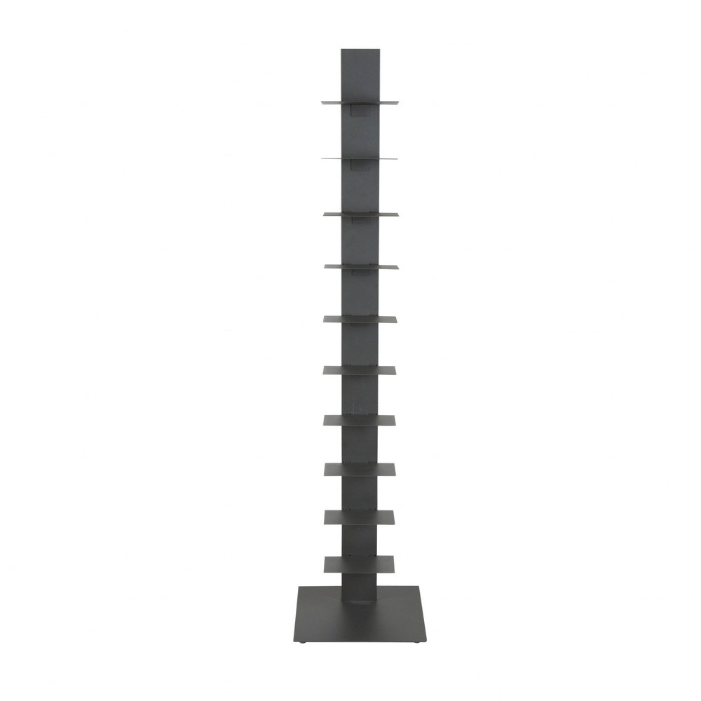 60" Dark Gray Metal Ten Shelf Modern Tower Bookcase