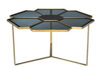 34" Black and Gold Glass and Iron Free Form Frame Coffee Table