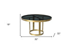 32" Black and Gold Glass and Iron Round Frame Coffee Table