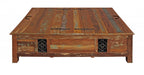 60" Green and Brown Solid Wood Distressed Lift Top Solid Coffee Table