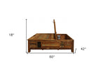 60" Green and Brown Solid Wood Distressed Lift Top Solid Coffee Table