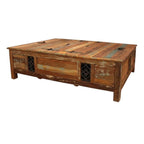 60" Green and Brown Solid Wood Distressed Lift Top Solid Coffee Table
