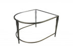 Set of Two Clear and Gold Glass and Iron Oval Frame Nested Coffee Tables