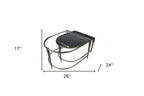Set of Two Clear and Gold Glass and Iron Oval Frame Nested Coffee Tables