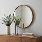 20" Antiqued Brass Round Metal Framed Accent Mirror