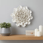 9" Off White Ceramic Flower Hanging Dimensional Sculpture