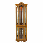 Golden Oak Scallop Top Lighted Corner Curio Cabinet