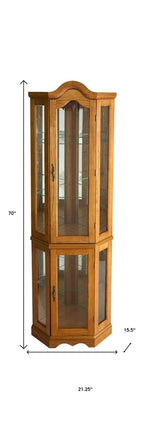 Golden Oak Scallop Top Lighted Corner Curio Cabinet