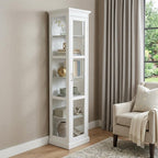 White Cornice Molding Curio with Glass Door