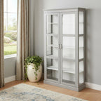 Gray Cornice Molding Double Door Curio Cabinet
