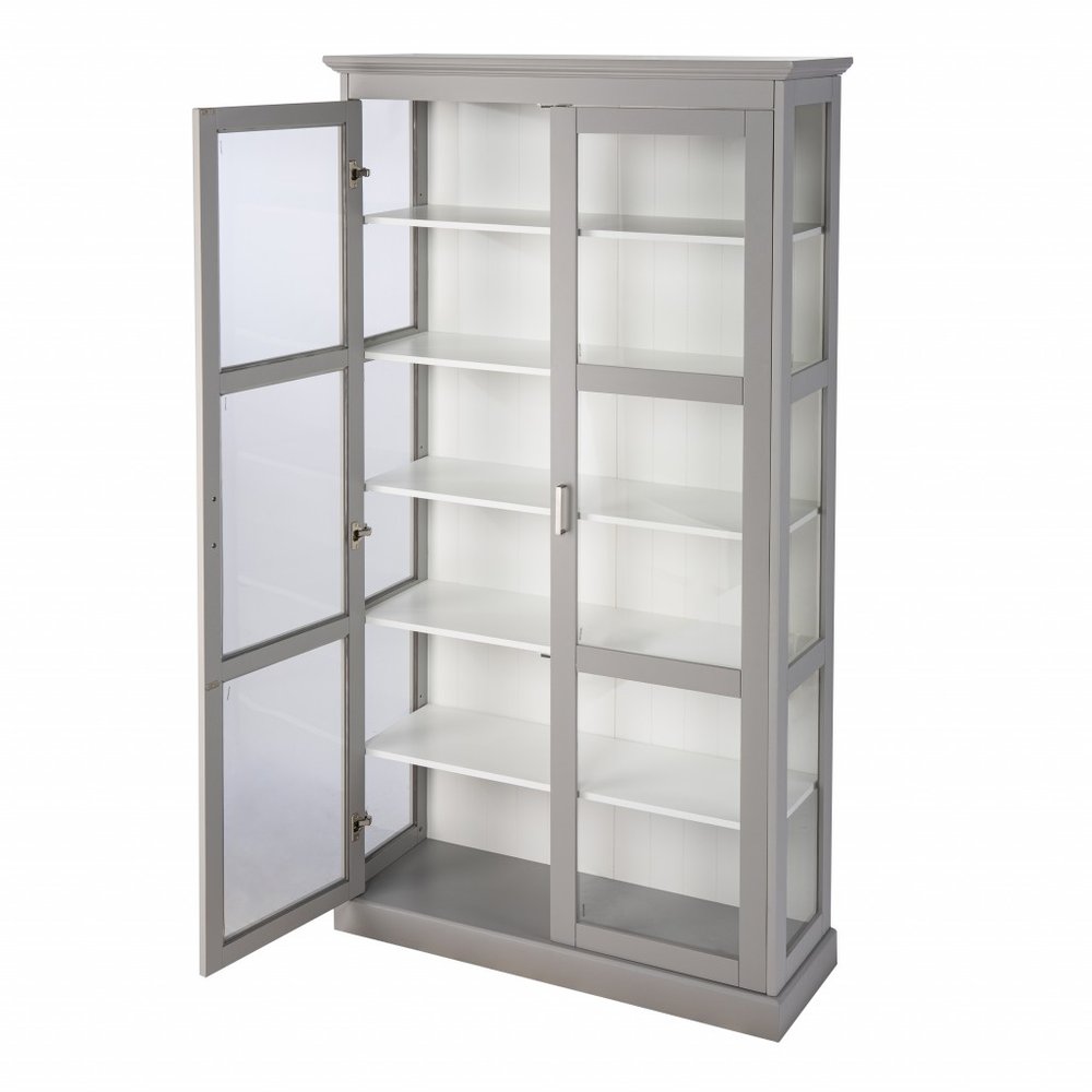 Gray Cornice Molding Double Door Curio Cabinet