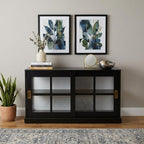 48" Black Sideboard with Two Glass Sliding Doors