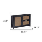 50" Black Solid Wood Two Drawer Sideboard