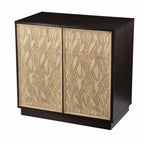 32" Dark Brown And Natural Carved Floral Sideboard with Two Doors