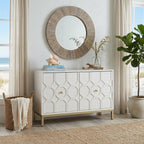 40" White Carved Geometric Sideboard with Two Doors