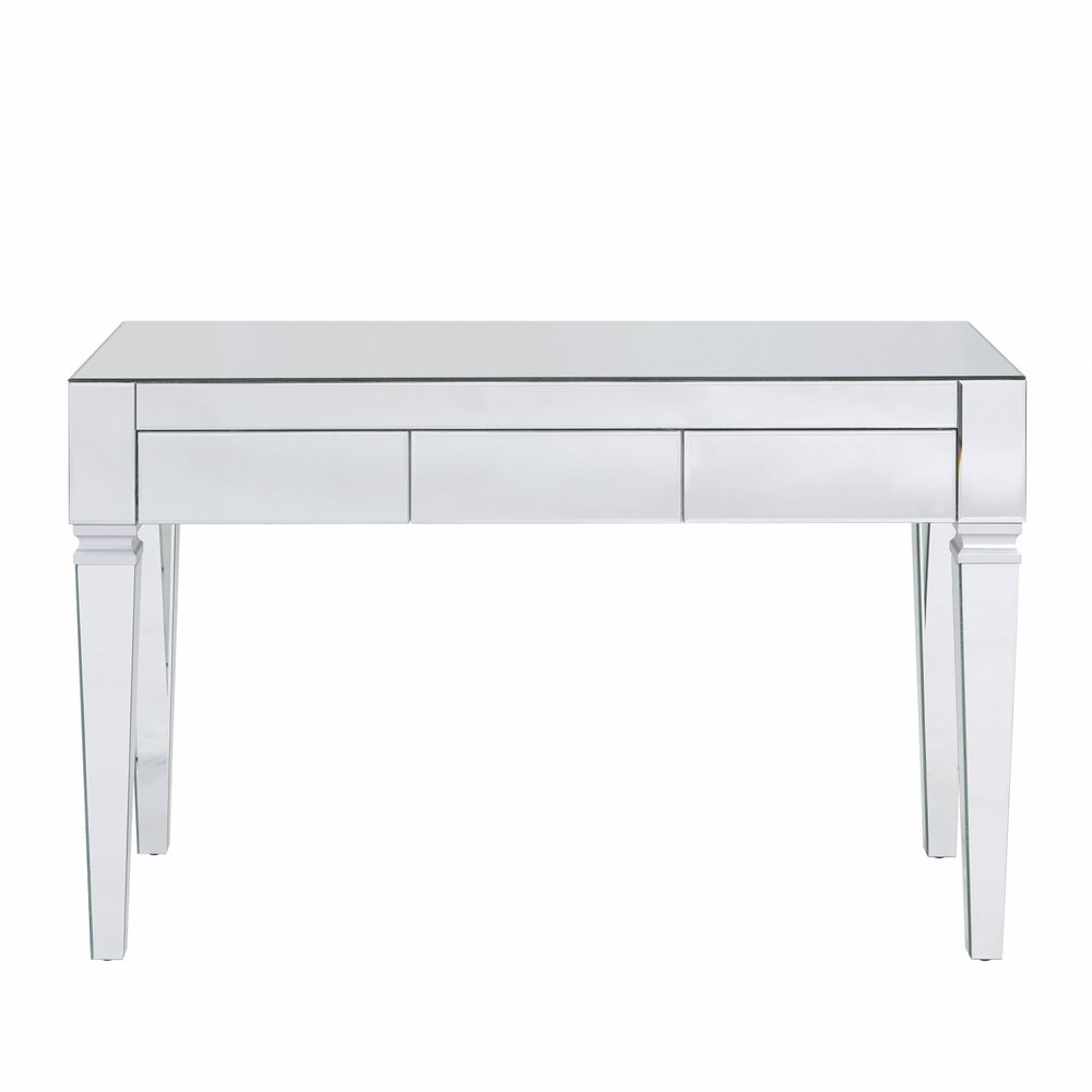47" Silver Mirrored Writing Desk With Three Drawers