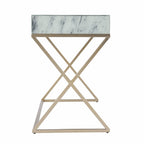 45" White and Bronze Glass and Iron Sled With Two Drawers