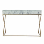 45" White and Bronze Glass and Iron Sled With Two Drawers