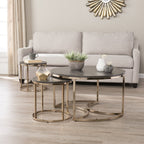 32" Champagne And Charcoal Manufactured Wood And Metal With Iron Round Coffee Table
