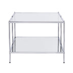 42" Chrome Glass And Metal Rectangular Mirrored Coffee Table