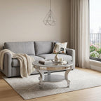29" Silver Mirrored And Metal Round Mirrored Coffee Table