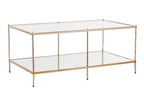 42" Clear And Gold Glass And Metal Coffee Table