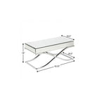 42" Silver Mirrored And Metal Rectangular Mirrored Coffee Table