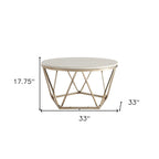 33" Champagne Solid Manufactured Wood And Metal Round Coffee Table