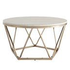 33" Champagne Solid Manufactured Wood And Metal Round Coffee Table
