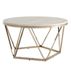 33" Champagne Solid Manufactured Wood And Metal Round Coffee Table
