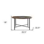 33" Floral Design Glass Top Round Coffee Table