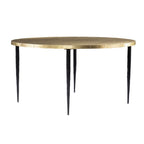 34" Black And Gold Embossed Metal Round Coffee Table