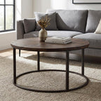 36" Natural And Brown Reclaimed Wood And Metal Round Coffee Table