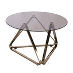 31" Smoky Black and Gold Glass and Metal Round Coffee Table