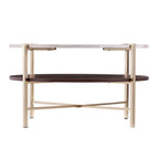 33" Brass Solid Manufactured Wood And Metal Round Coffee Table