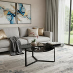 43" Black Faux Marble And Metal With Iron Round Coffee Table